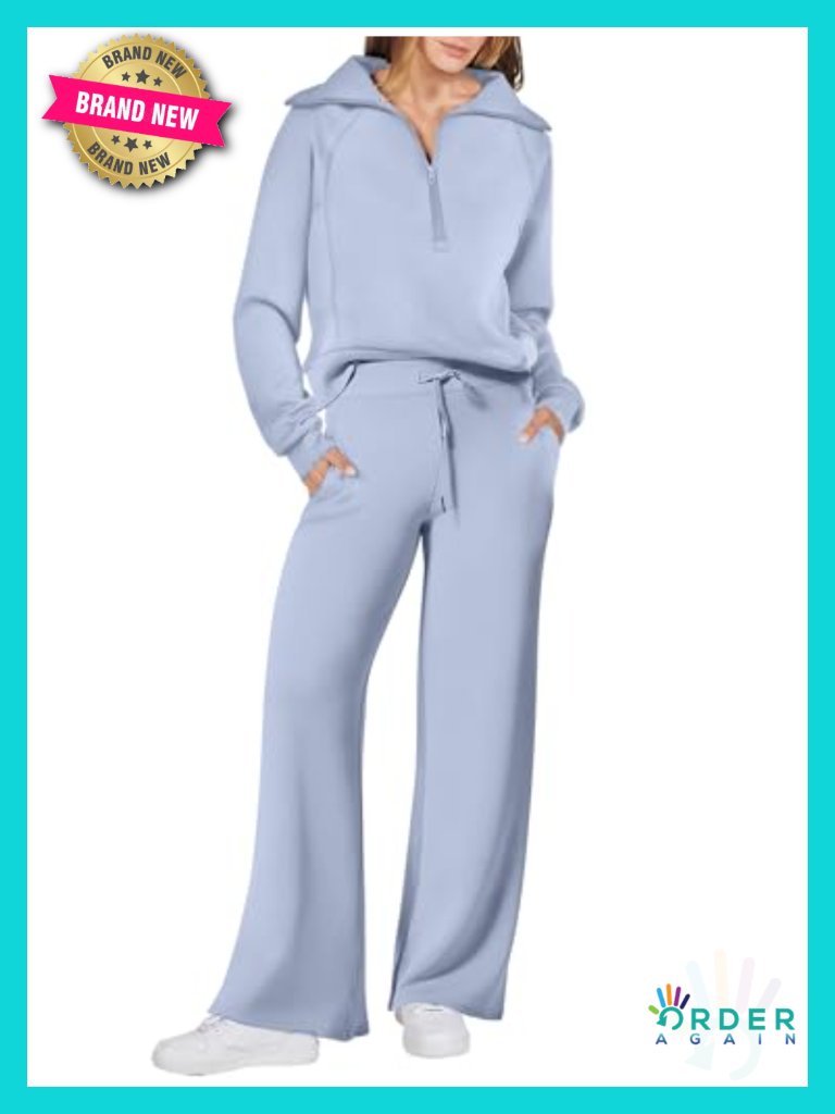 Women's 2 Piece Matching Set Half Zip Sweatshirt Wide Leg Pants